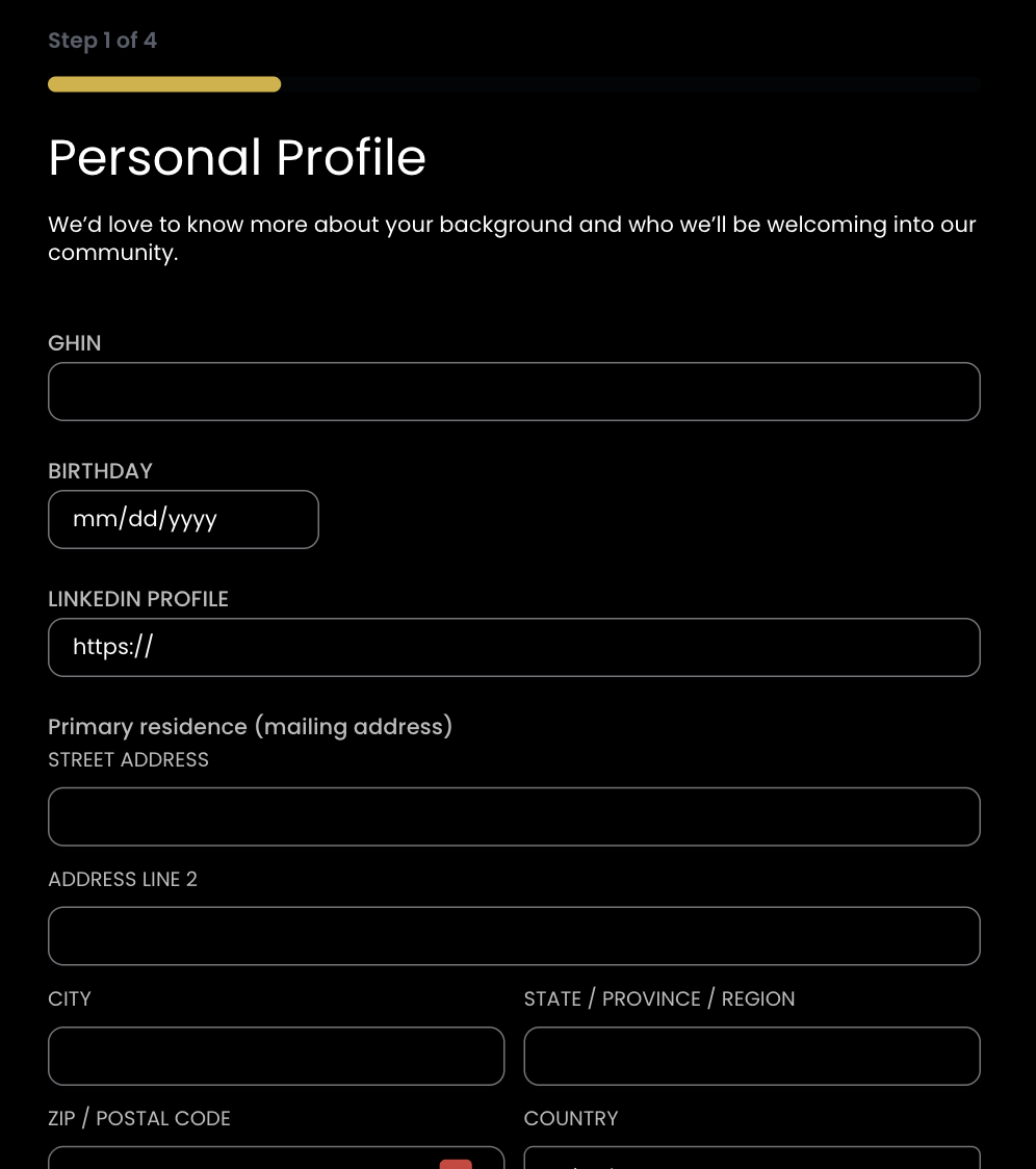 Golf club member profile form on WordPress